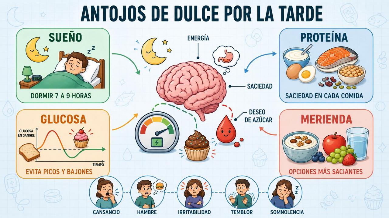 Sueño, proteína, glucosa y merienda explican muchos antojos de dulce.