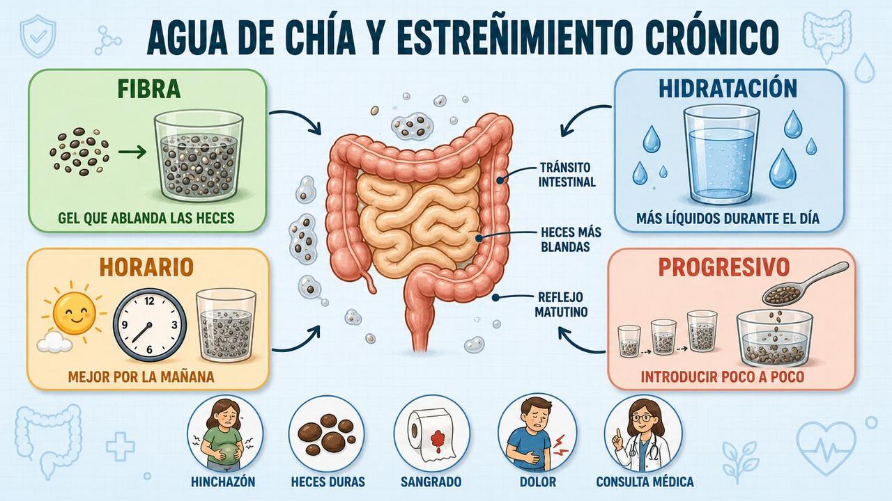 Fibra, hidratación, horario y progresión: claves para usar agua de chía.