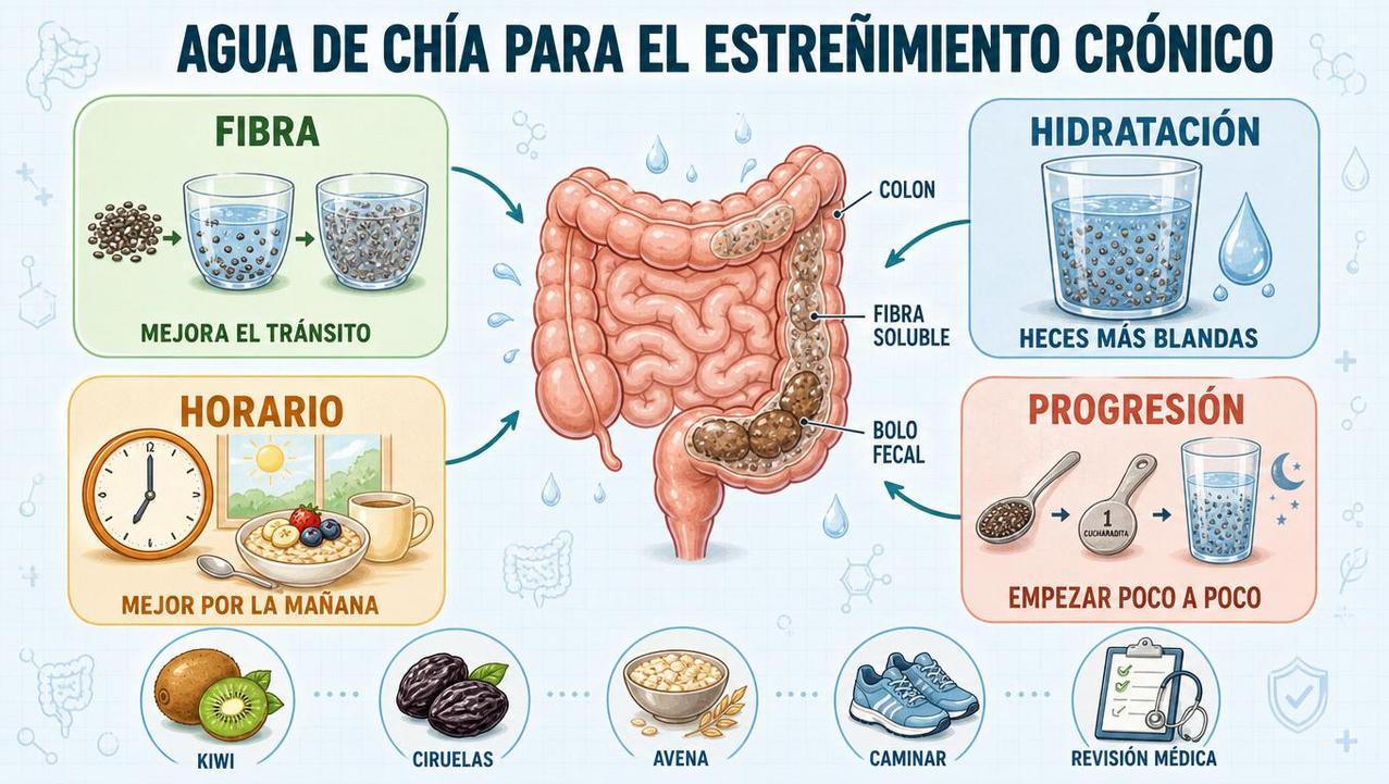 Fibra, hidratación, horario y progresión: claves para usar agua de chía.