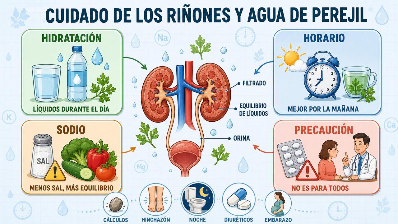 Hidratación, horario, sodio y precaución: claves para cuidar los riñones.