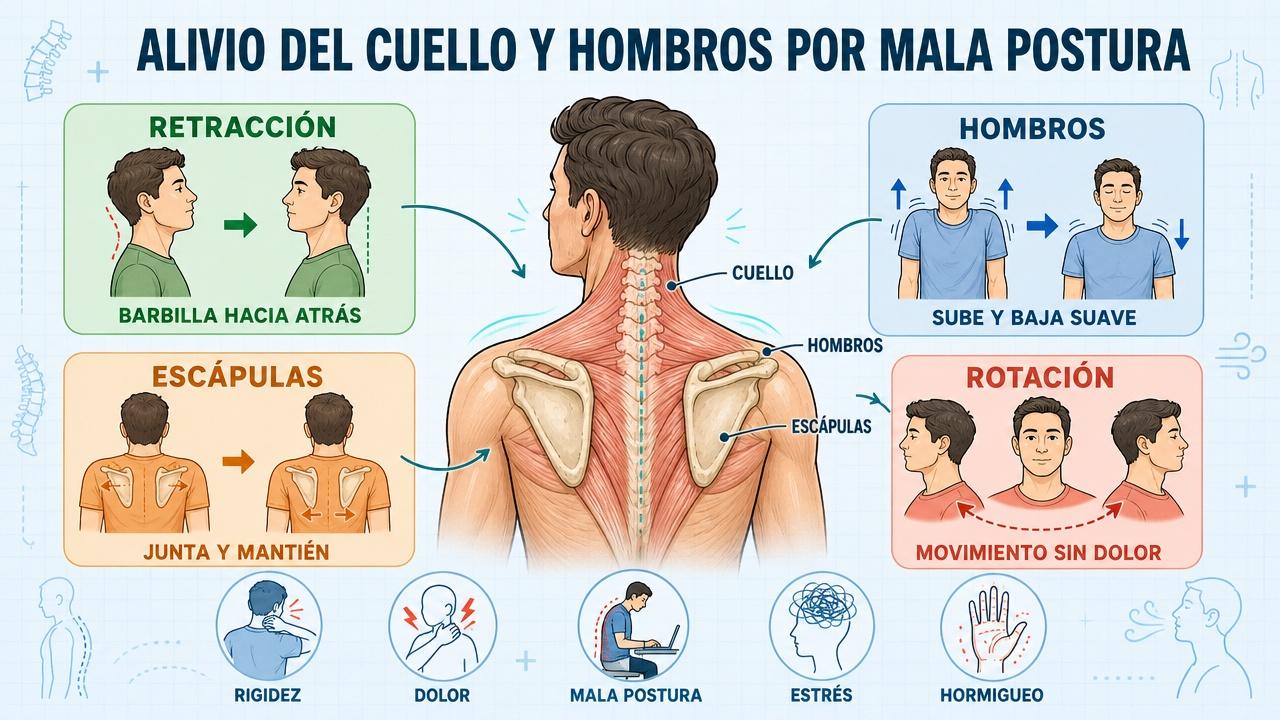 Cuatro movimientos clave para descargar cuello, hombros y escápulas.