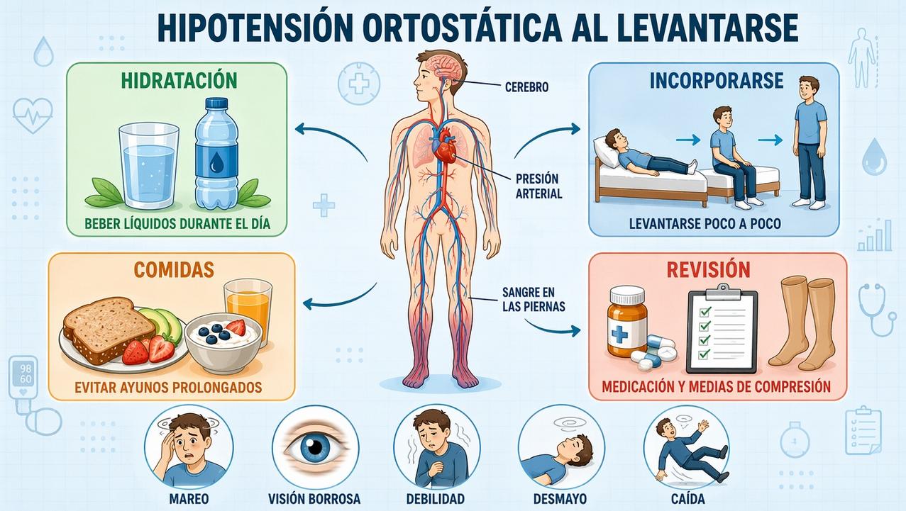 Hidratación, incorporarse despacio, comer regular y revisar fármacos ayudan a prevenir episodios.