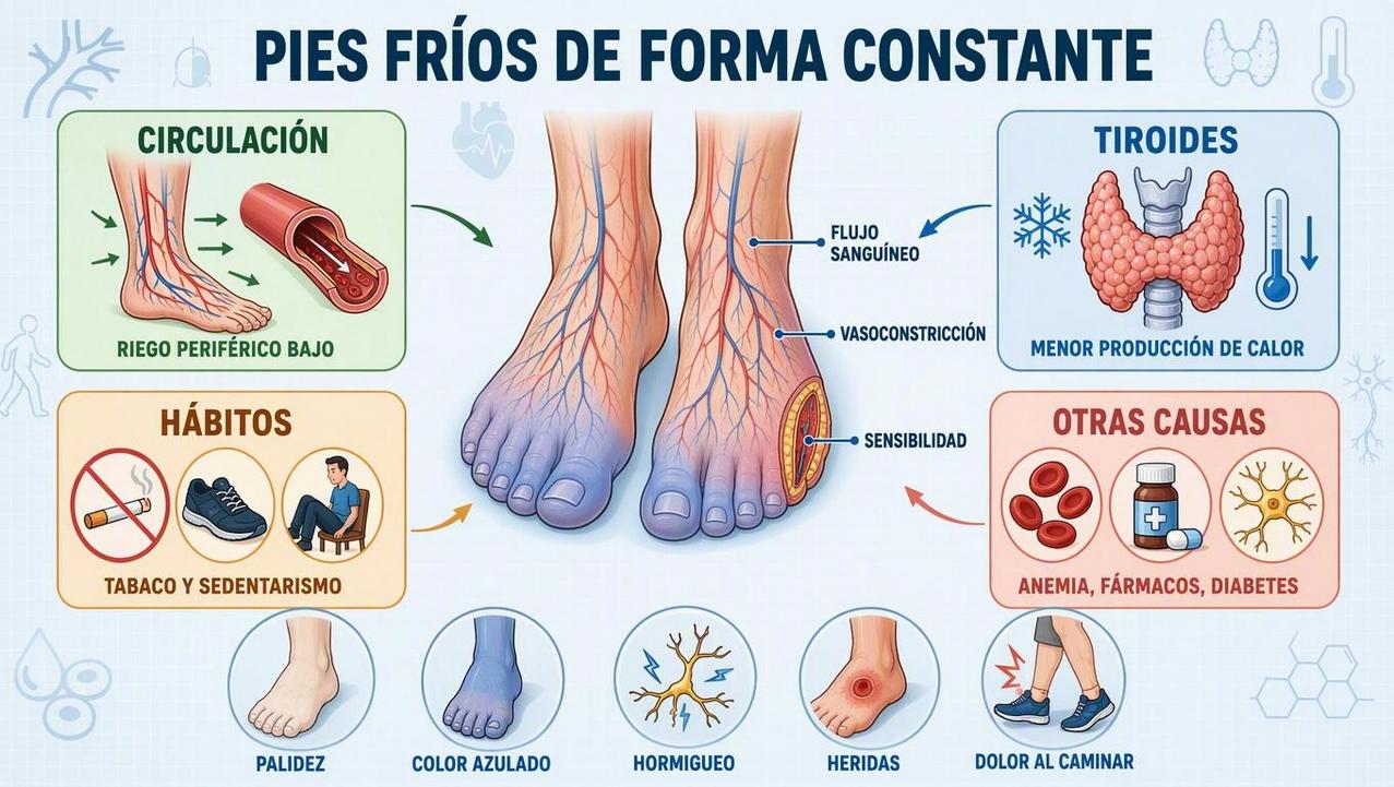 Circulación, tiroides, hábitos y otras causas explican los pies fríos.