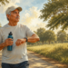 Hombre mayor caminando al aire libre en un parque con una botella de agua y un reloj deportivo, durante una jornada soleada, relacionado con el ejercicio físico y las precauciones al entrenar con calor después de los 60 años.