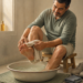 Hombre adulto secándose un pie después de un baño en una palangana, con una toalla, un recipiente con líquido y un ambiente de baño doméstico, relacionado con un remedio casero para el olor de pies.