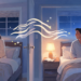 Ilustración de una pareja en habitaciones separadas por una pared, ambos sentados en sus respectivas camas y mirándose con una sonrisa en un ambiente nocturno y acogedor.