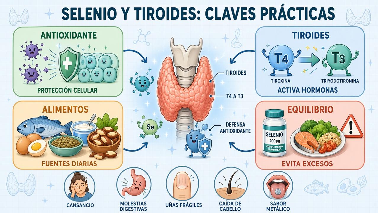 Antioxidantes, hormonas, dieta y equilibrio: cuatro claves del selenio tiroideo.