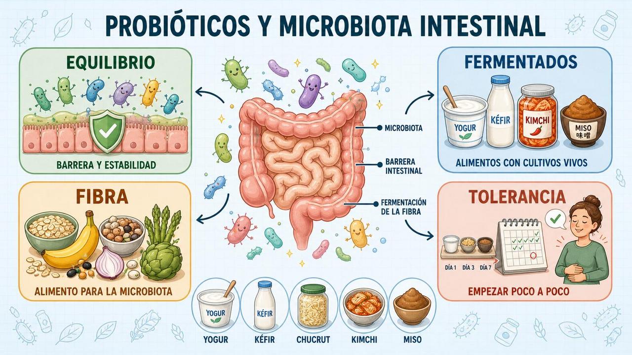 Equilibrio intestinal, fermentados, fibra y tolerancia: claves para aprovechar los probióticos.