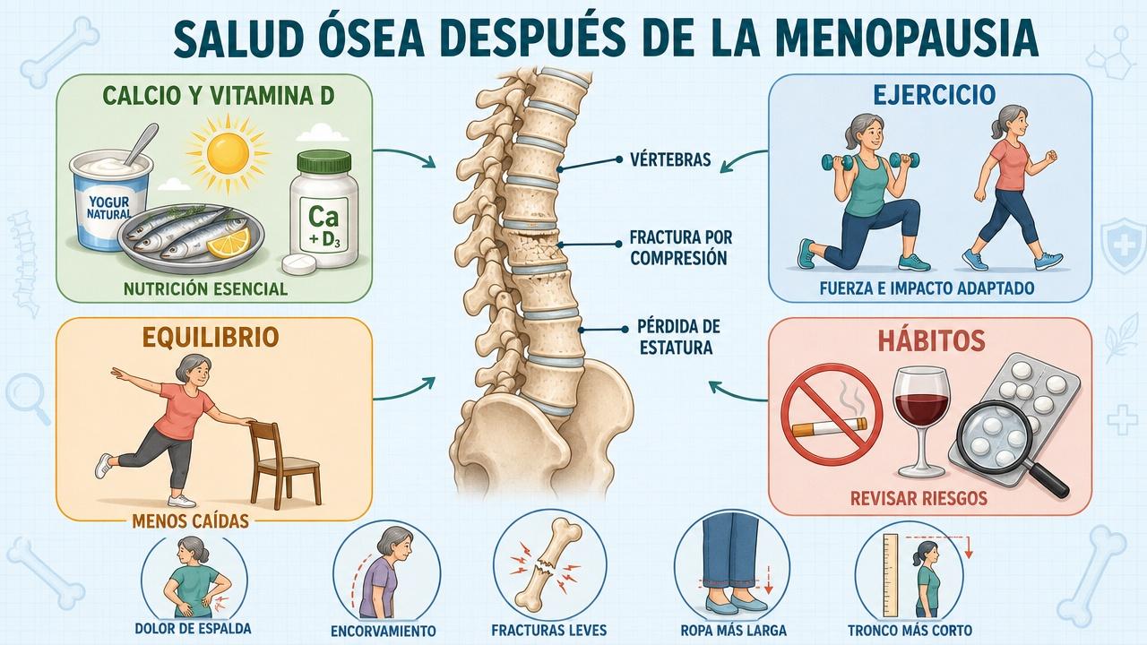 Calcio, ejercicio, equilibrio y hábitos saludables ayudan a proteger los huesos.