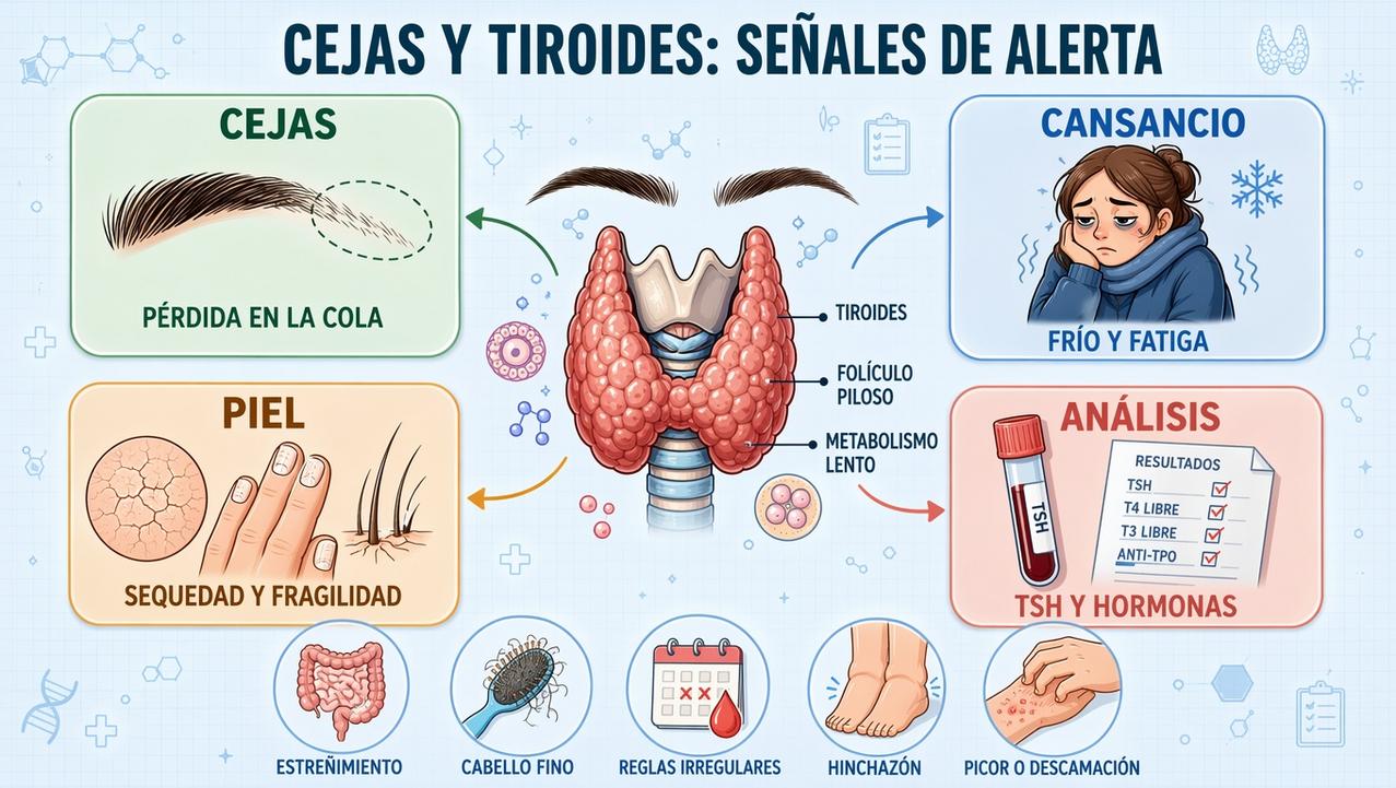 Cuatro claves para relacionar cejas finas, síntomas generales y tiroides.