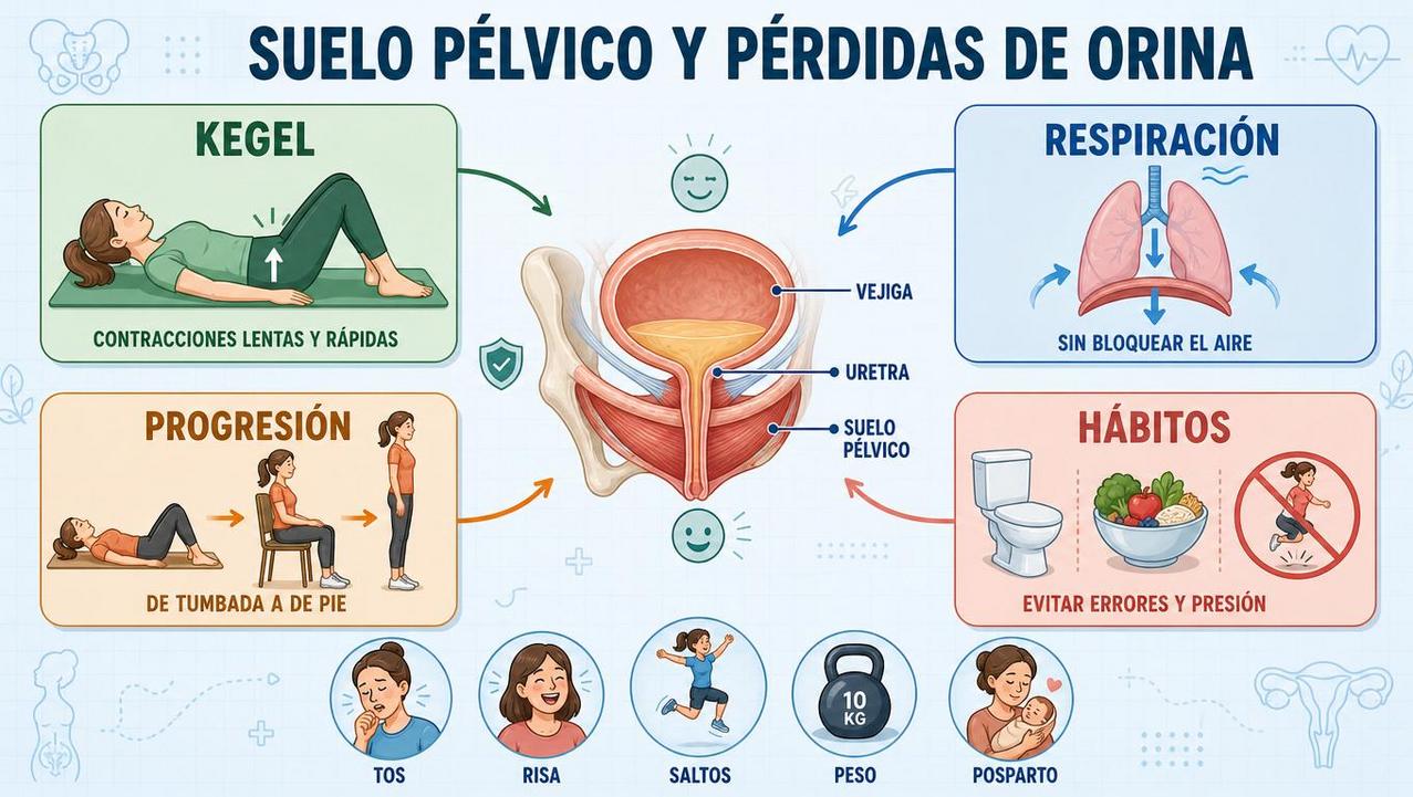 Kegel, respiración, progresión y hábitos adecuados ayudan a reducir los escapes.