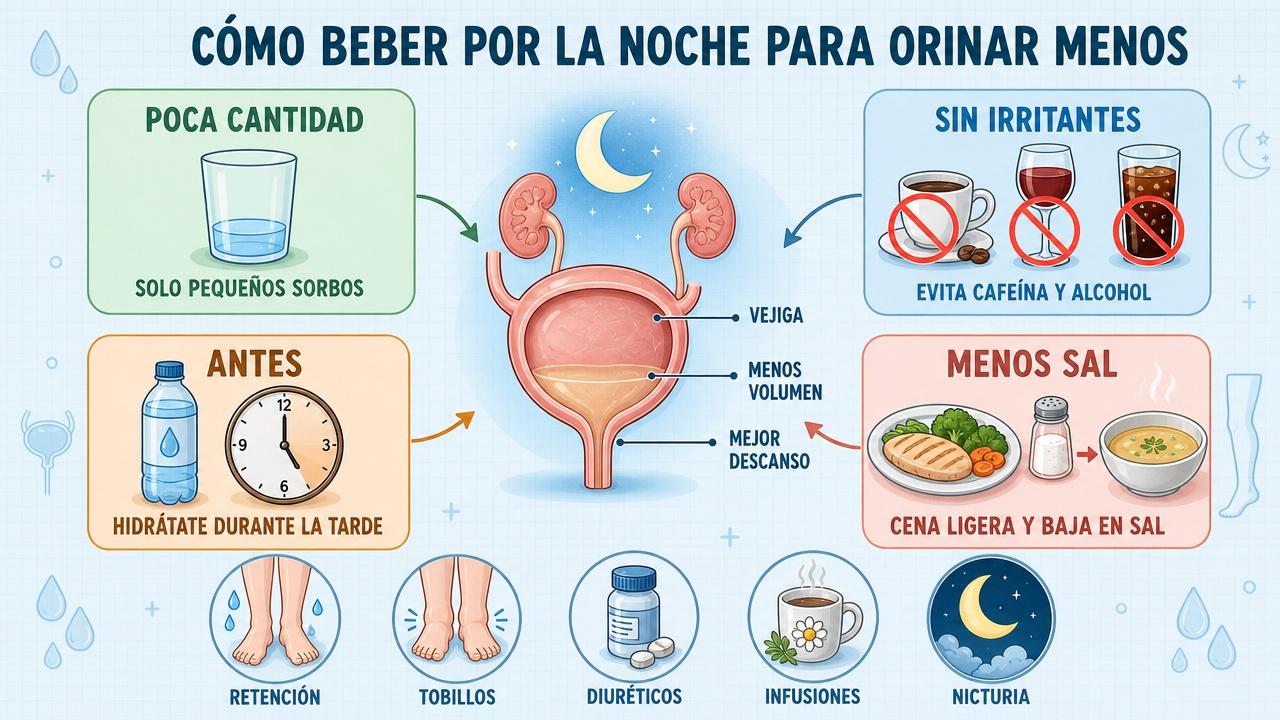 Cuatro claves nocturnas: cantidad, irritantes, horario e ingesta de sal.