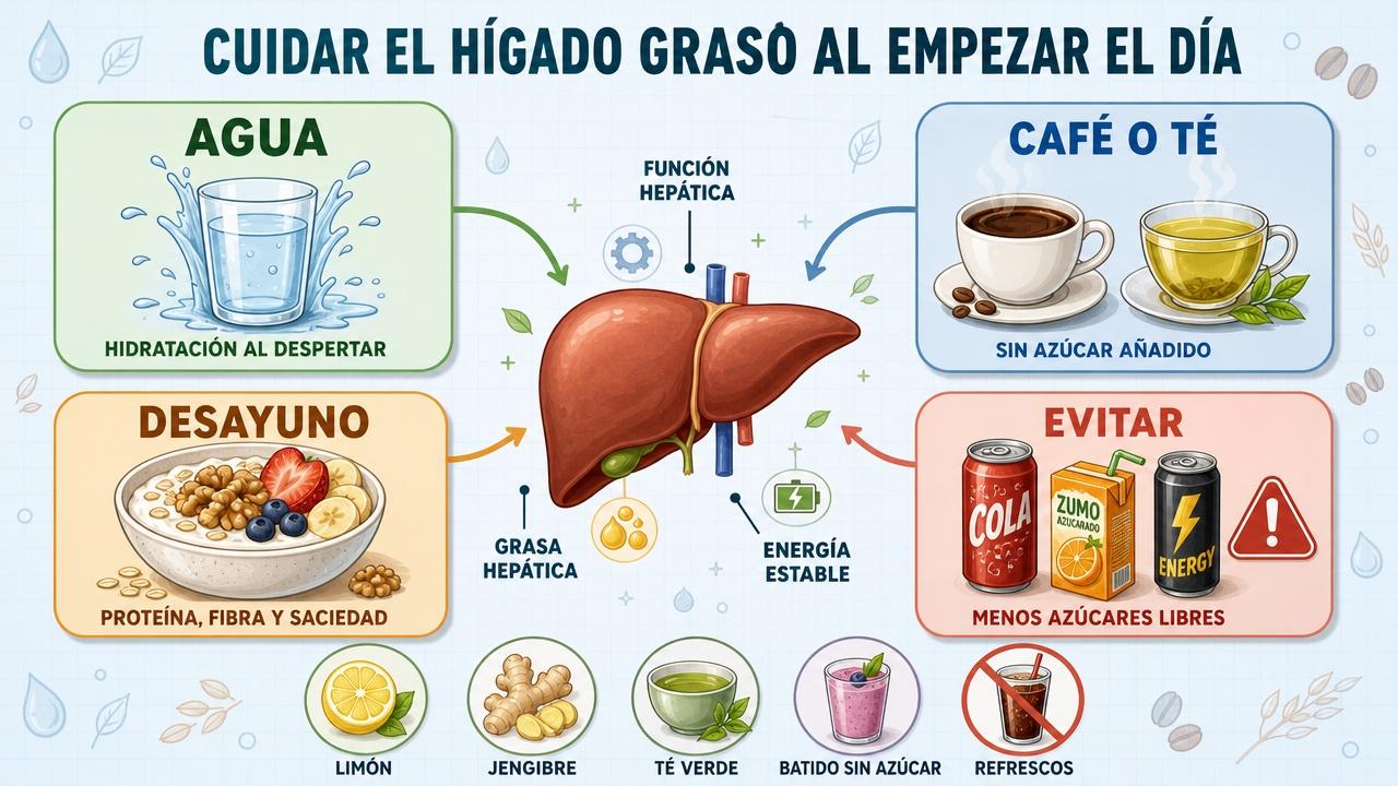 Cuatro pilares matinales para apoyar el hígado graso y la energía.