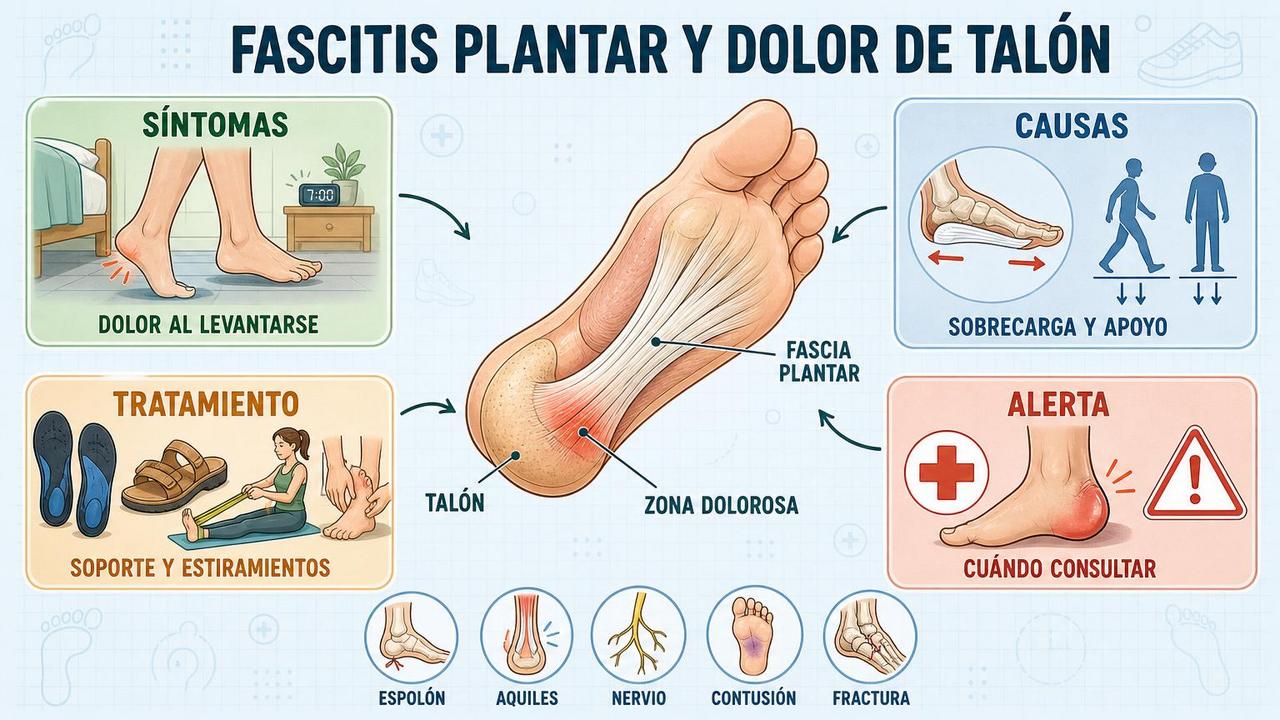 Síntomas, causas, tratamiento y señales de alerta del dolor plantar.