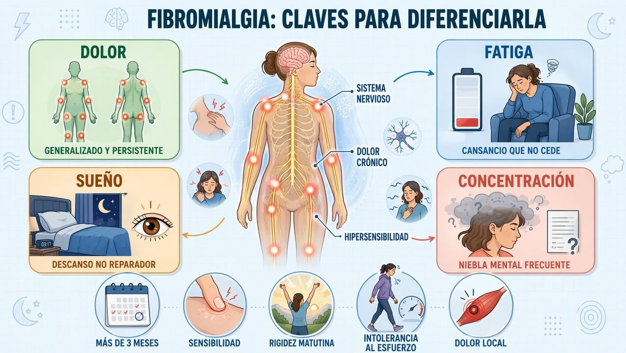 Dolor, fatiga, sueño y niebla mental orientan el diagnóstico diferencial.