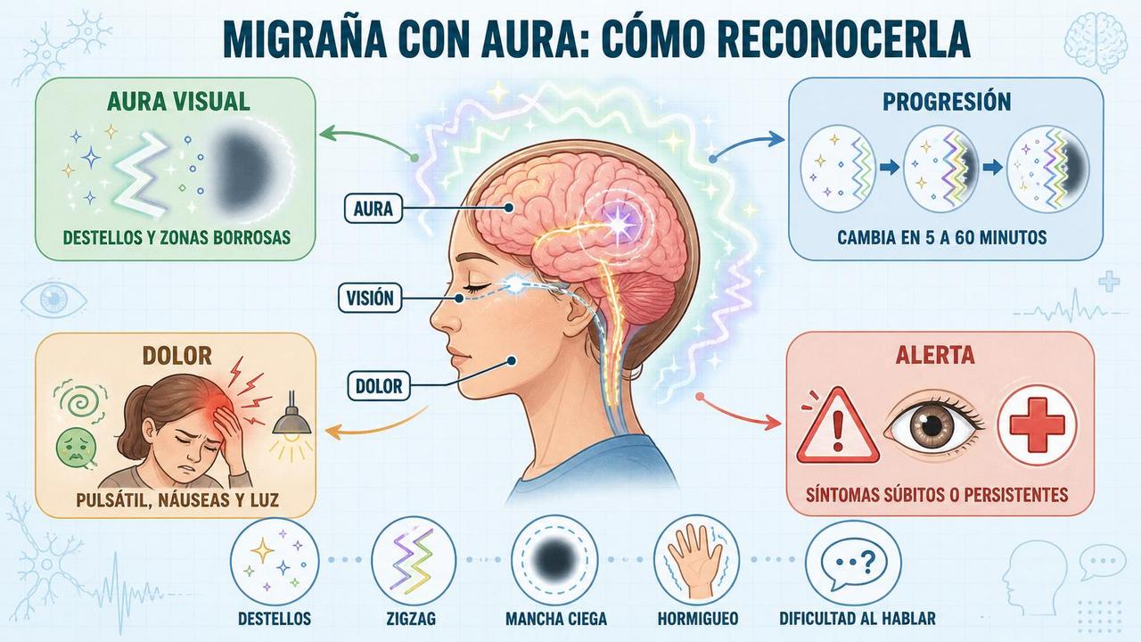 Cuatro claves para reconocer la migraña con aura y actuar pronto.