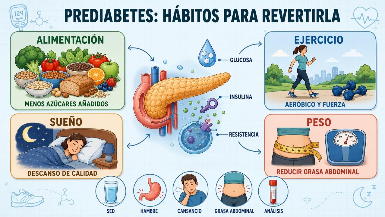 Alimentación, ejercicio, sueño y peso: pilares clave frente a la prediabetes.