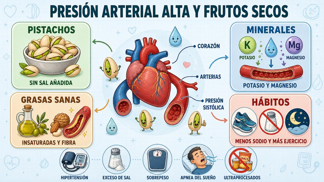 Pistachos, minerales, grasas saludables y hábitos clave para cuidar la tensión.
