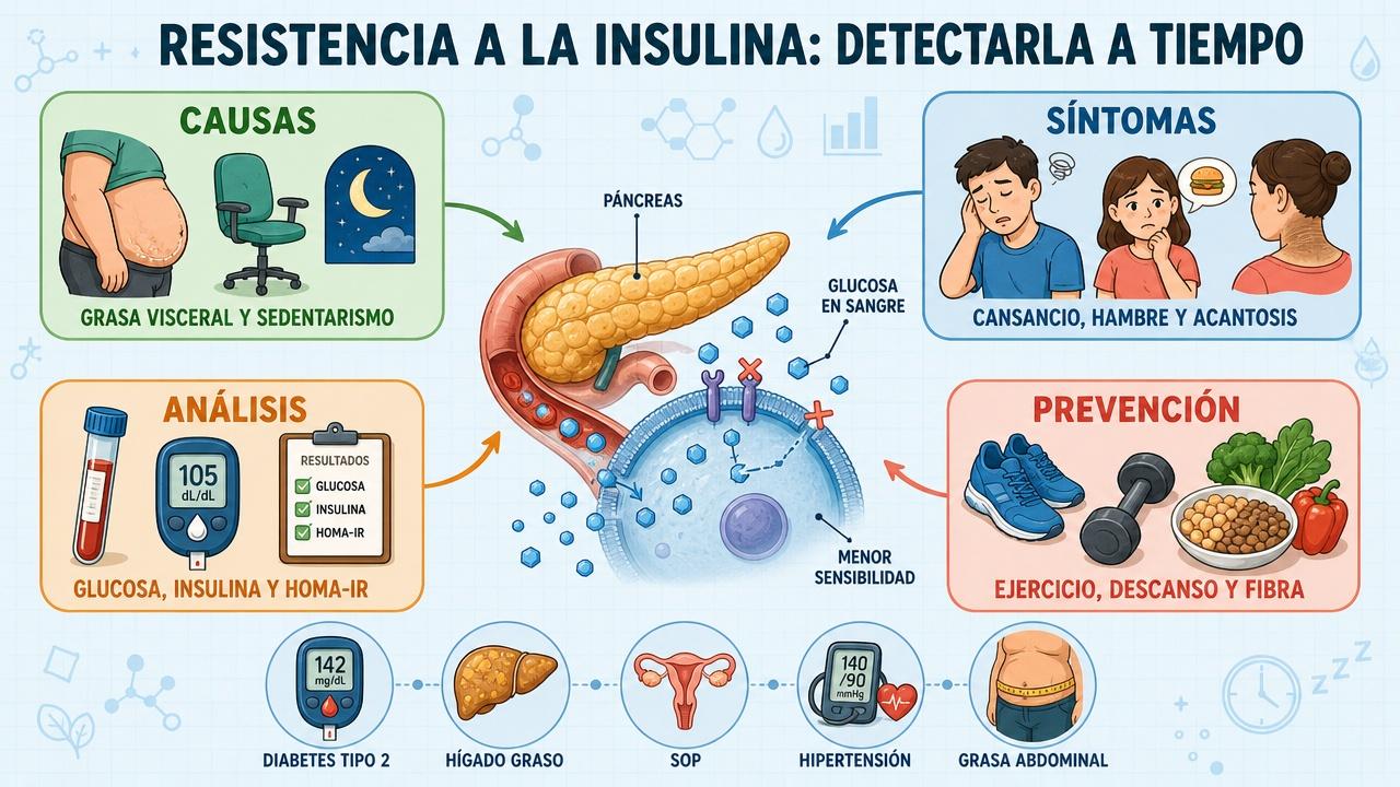 Causas, síntomas, análisis y prevención para detectar la resistencia a la insulina.