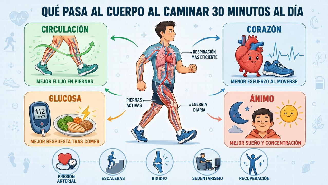 Circulación, corazón, glucosa y ánimo: cuatro efectos clave de caminar.