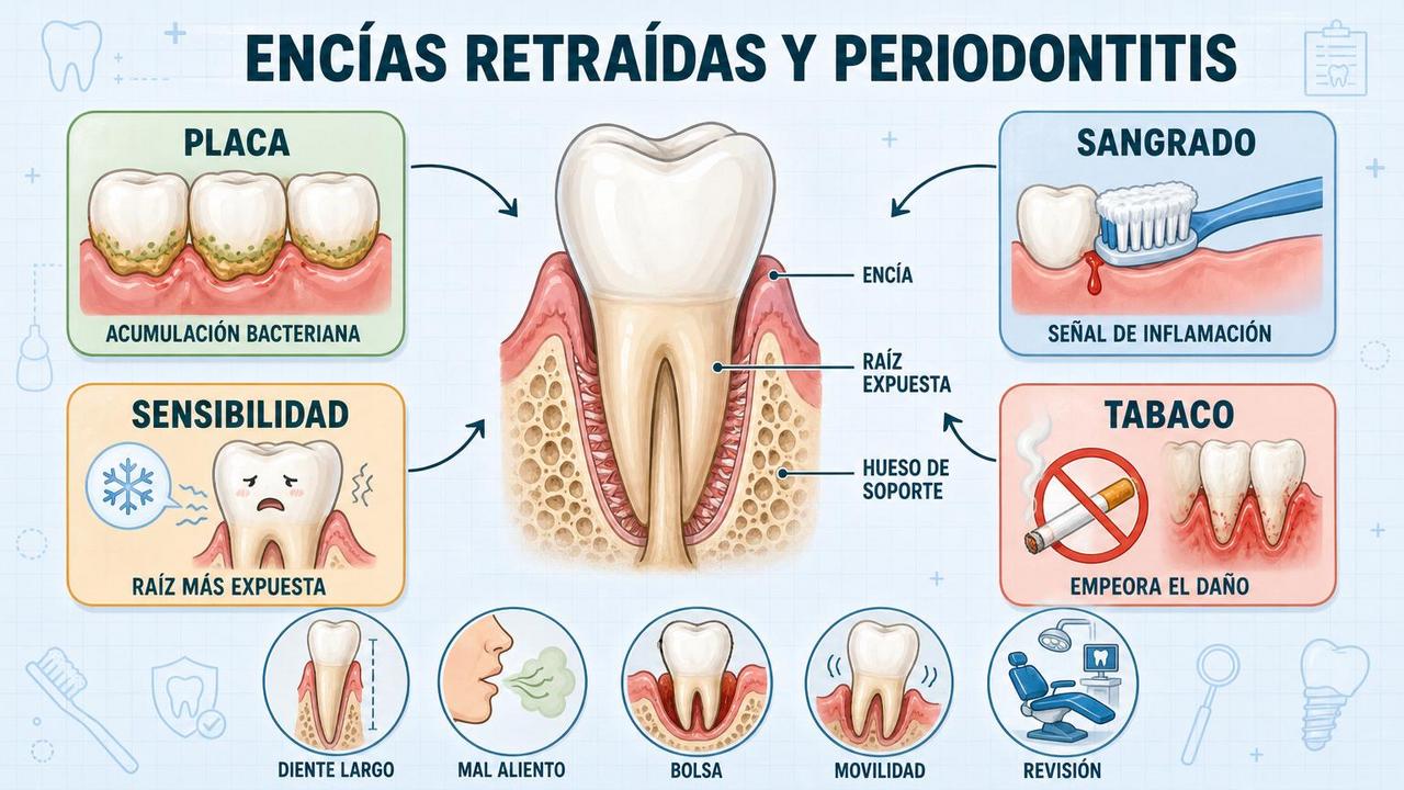 Placa, sangrado, sensibilidad y tabaco: claves de la retracción gingival.