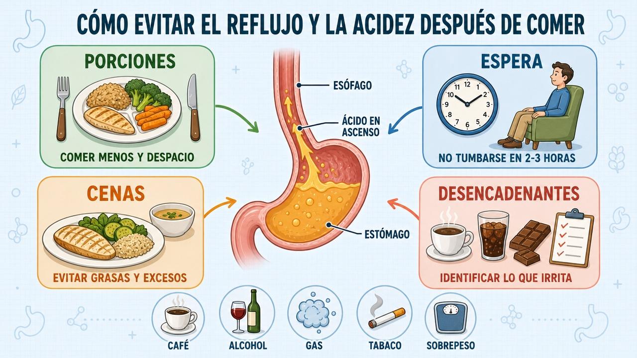 Cuatro hábitos clave para prevenir reflujo, acidez y digestiones pesadas.