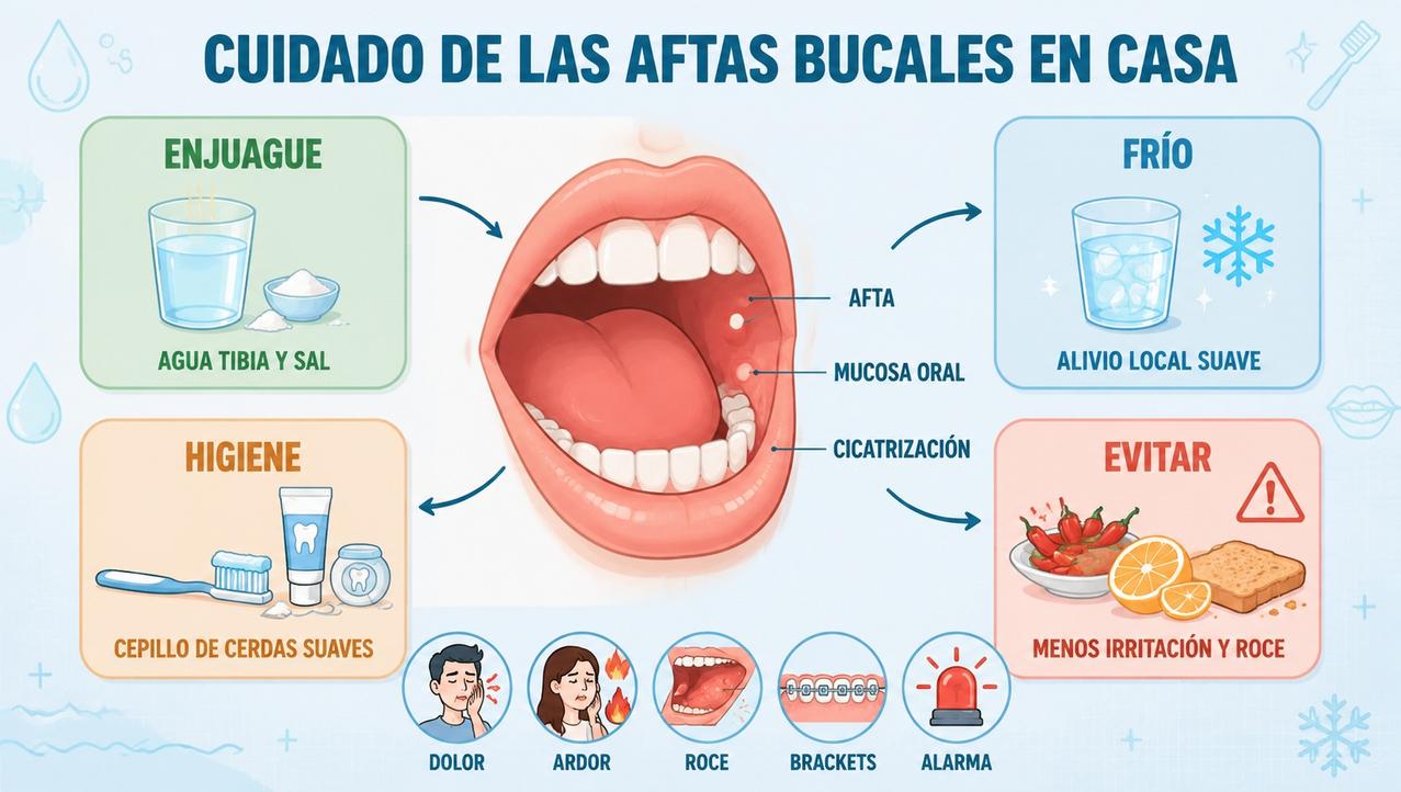 Cuatro pilares caseros para aliviar aftas y favorecer la cicatrización.