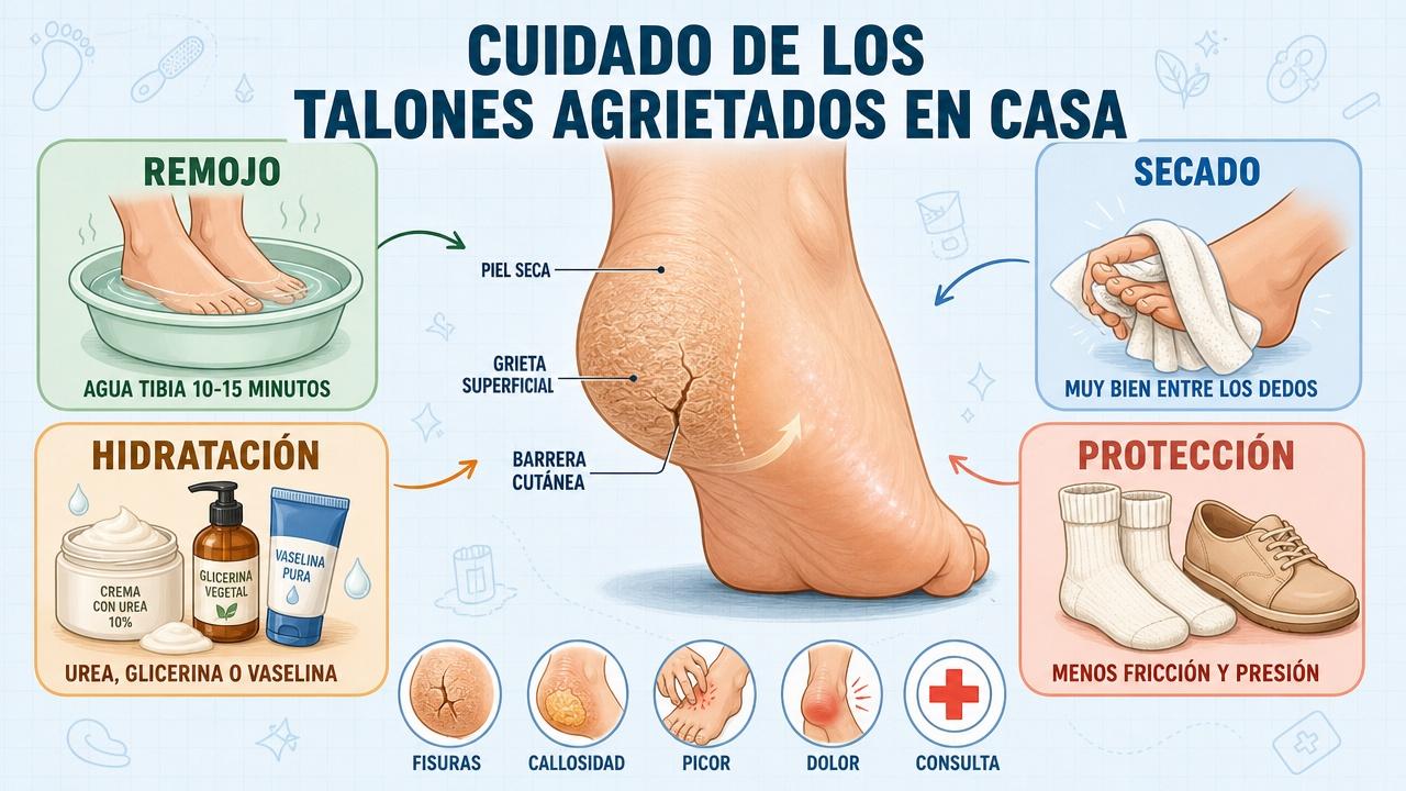 Remojo, secado, hidratación y protección: pilares básicos para reparar el talón.
