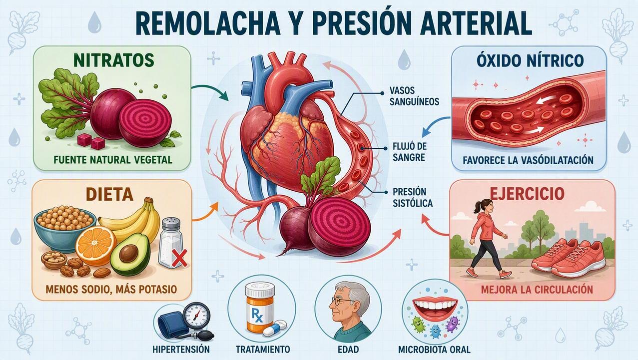Nitratos, óxido nítrico, dieta y ejercicio influyen en la respuesta vascular.