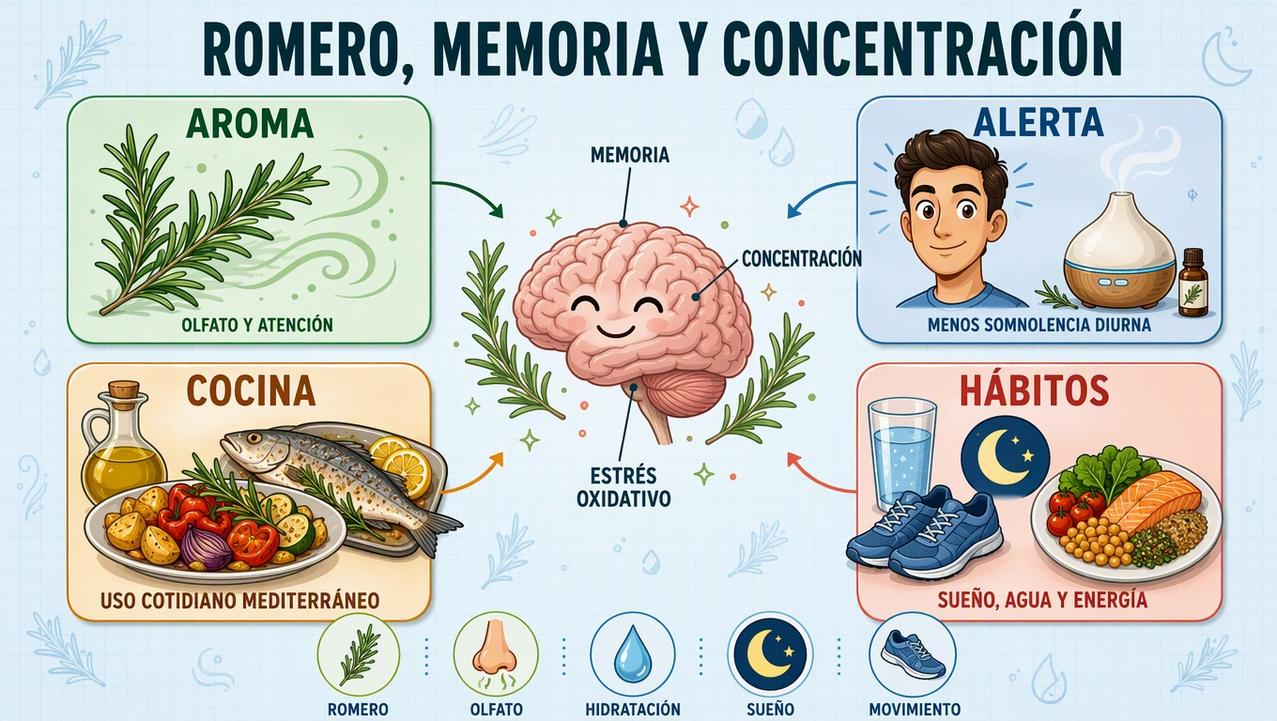 Aroma, alerta, cocina y hábitos: cuatro claves sobre romero y concentración.