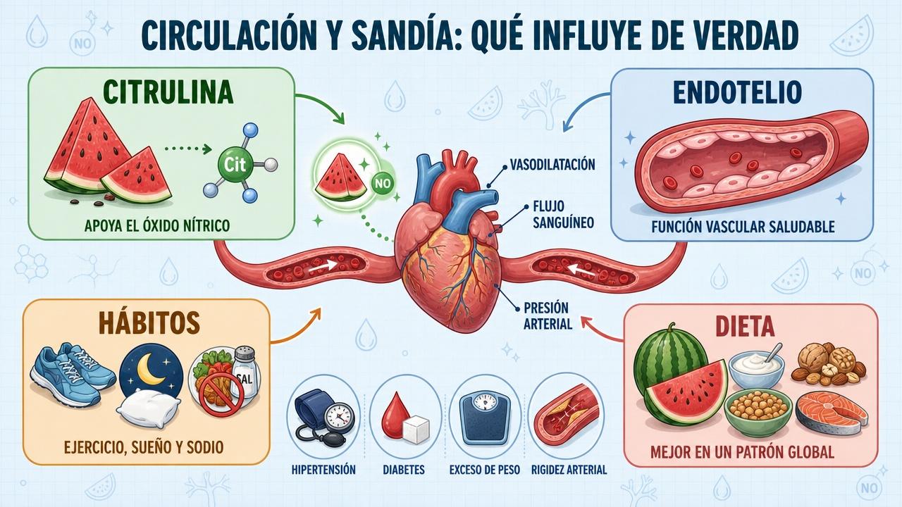 Citrulina, endotelio, hábitos y dieta explican su posible efecto vascular.