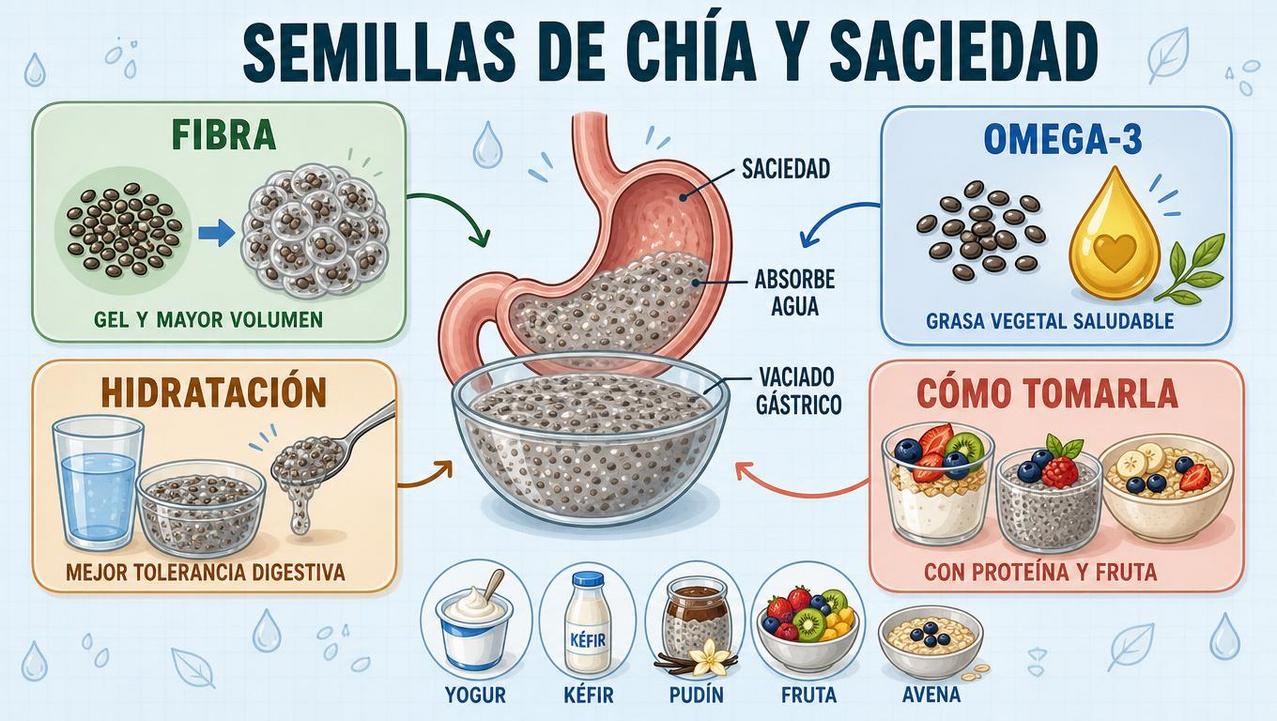 Fibra, omega-3, hidratación y uso práctico: claves de la chía.