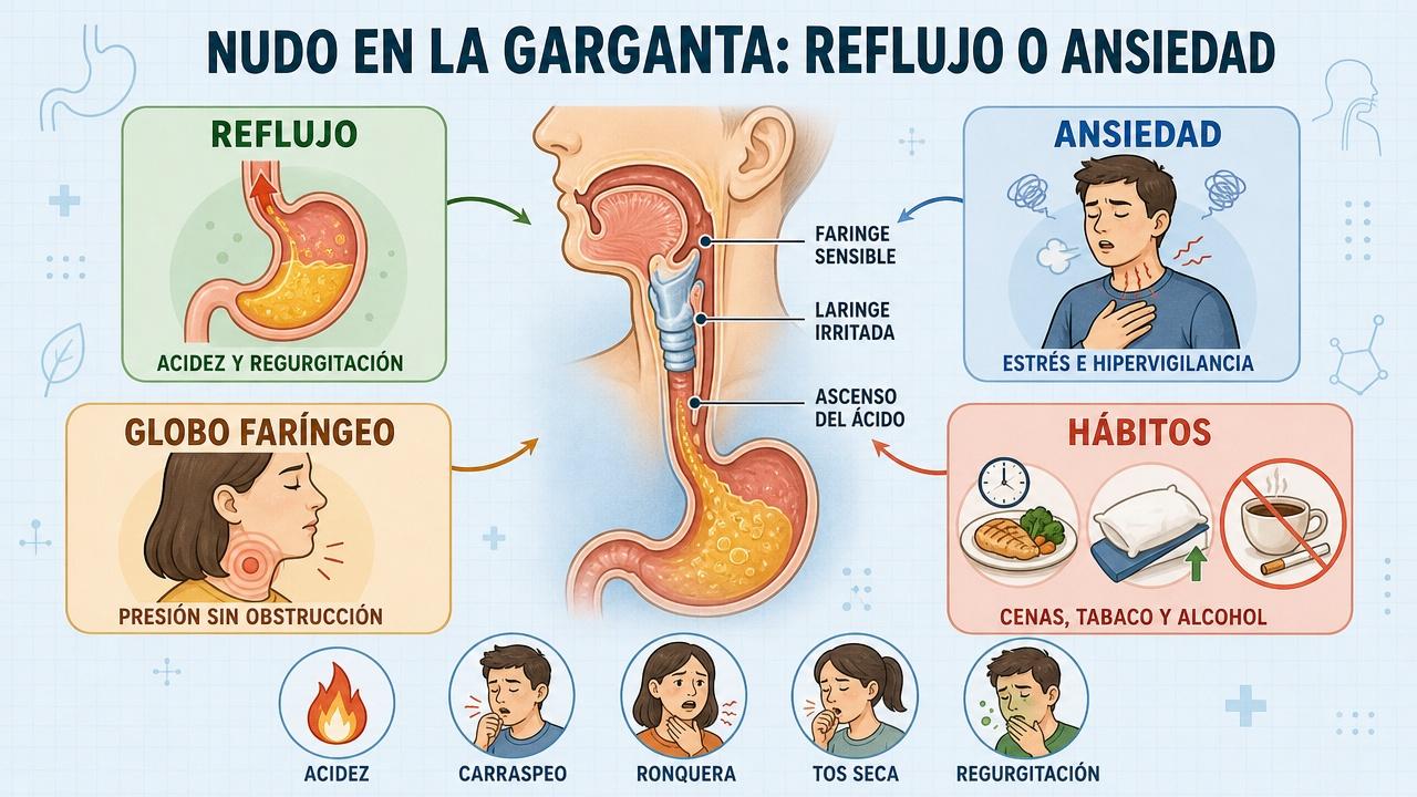 Reflujo, ansiedad, globo faríngeo y hábitos: claves para entender este síntoma.