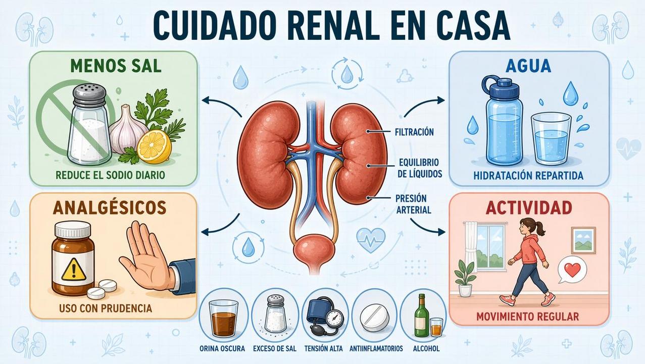 Cuatro pilares caseros para cuidar los riñones y reducir riesgos.