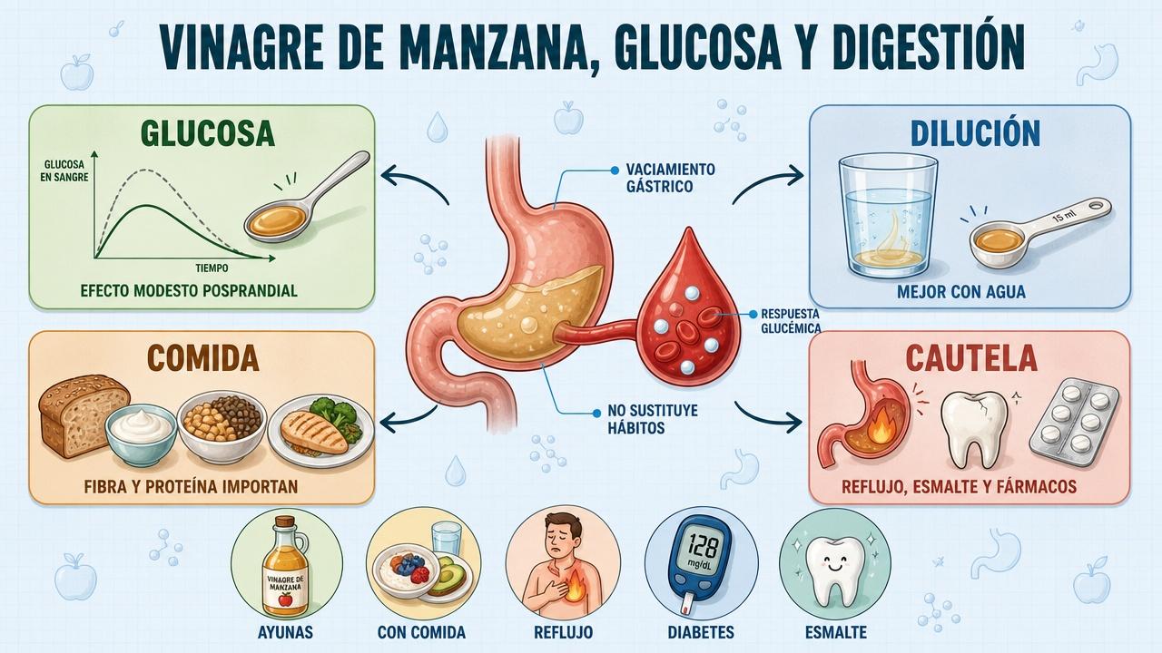 Glucosa, dilución, comida y cautela: claves del uso responsable del vinagre.