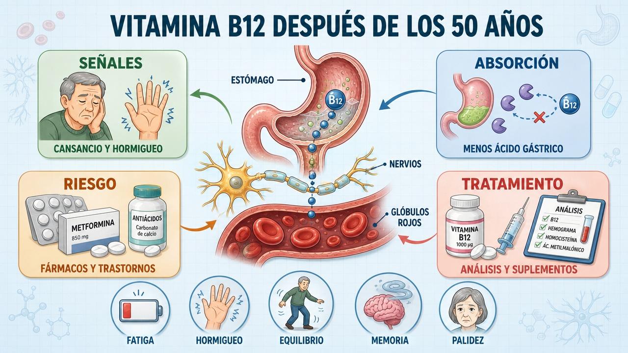 Señales, absorción, factores de riesgo y tratamiento de la vitamina B12.