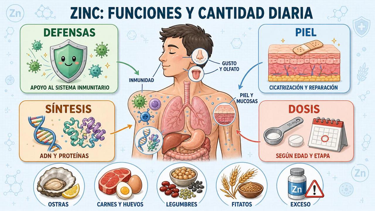 Defensas, piel, síntesis y dosis diaria: los pilares clave del zinc.