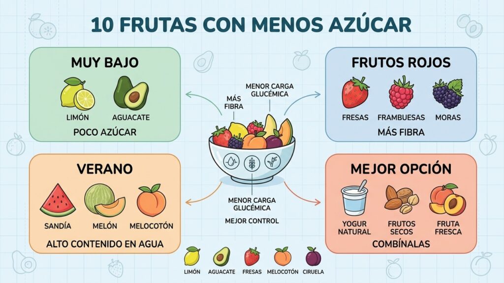 Las 10 frutas con menos azúcar para controlar la glucosa