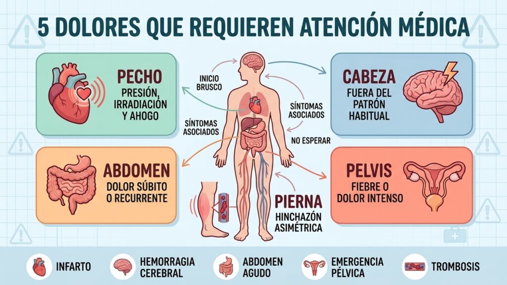 Pecho, cabeza, abdomen, pelvis y pierna: cinco patrones de dolor de alarma.