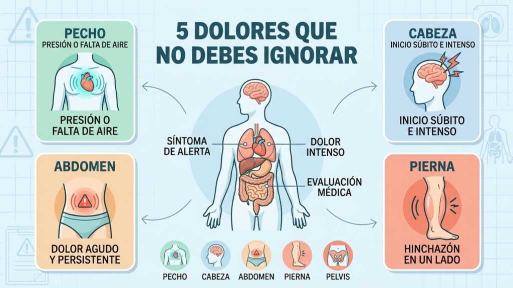 Cinco dolores de alerta requieren observar síntomas acompañantes y buscar evaluación médica.