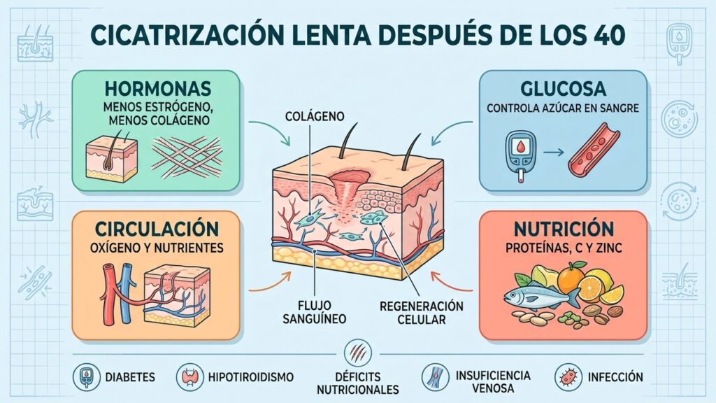 Hormonas, glucosa, circulación y nutrición influyen directamente en la reparación de heridas