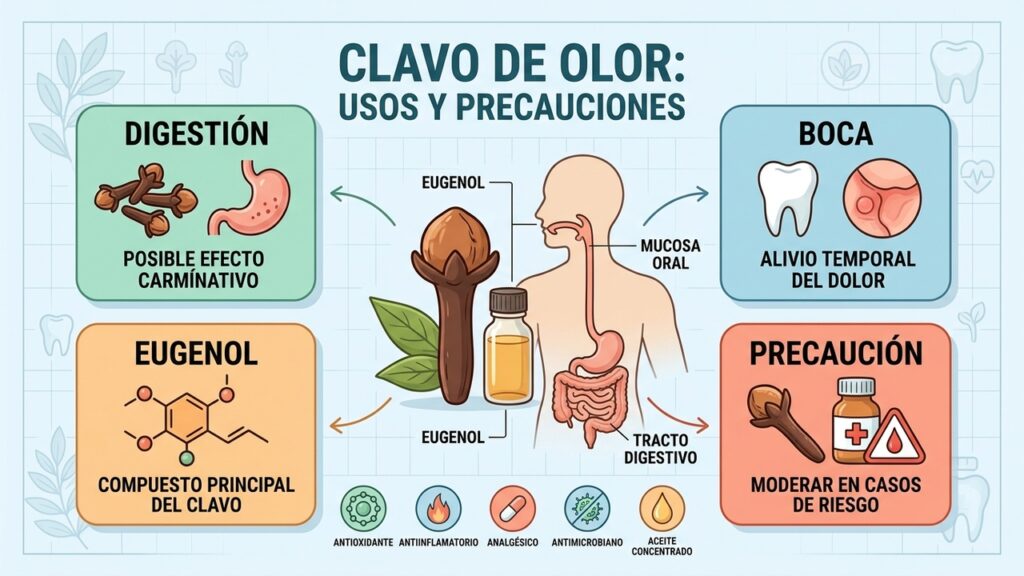 Usos del clavo de olor, beneficios potenciales y precauciones antes de consumirlo regularmente