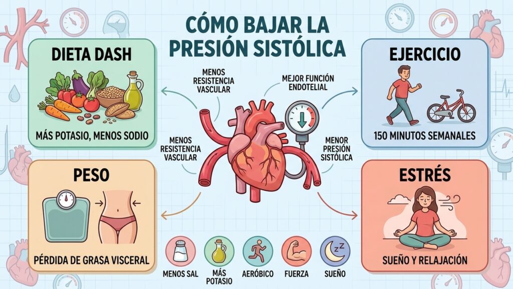 Cuatro pilares coordinados ayudan a disminuir la presión sistólica y proteger las arterias.