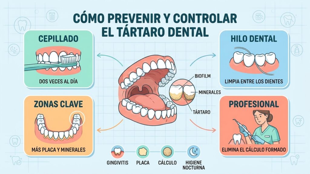Cuatro pilares ayudan a prevenir el tártaro: técnica, higiene interdental, zonas clave y limpieza profesional