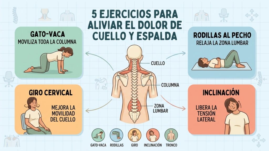 Mover la columna después de horas sentado ayuda a reducir rigidez y molestias musculares
