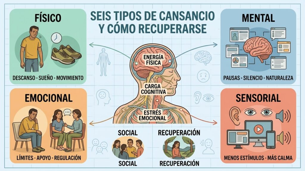 Seis tipos de cansancio requieren formas distintas de descanso, regulación y recuperación