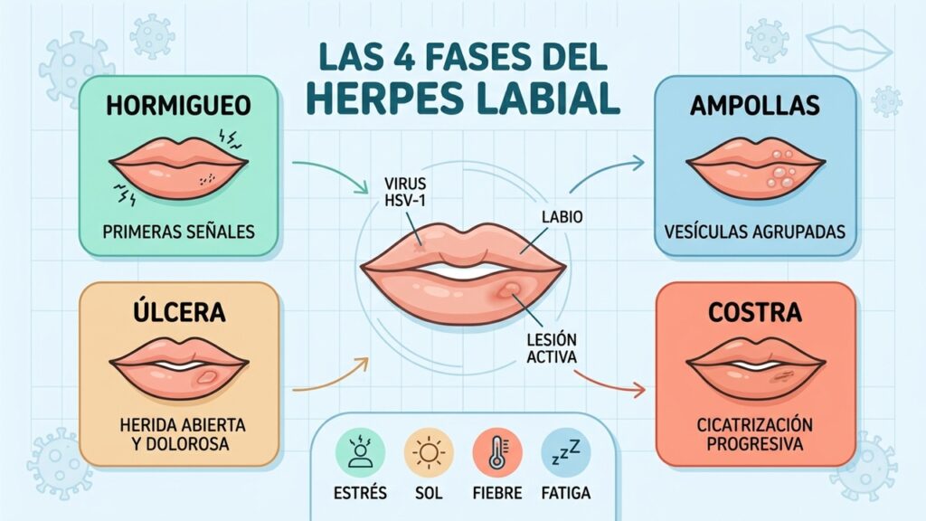 El primer síntoma del herpes labial aparece antes de las ampollas