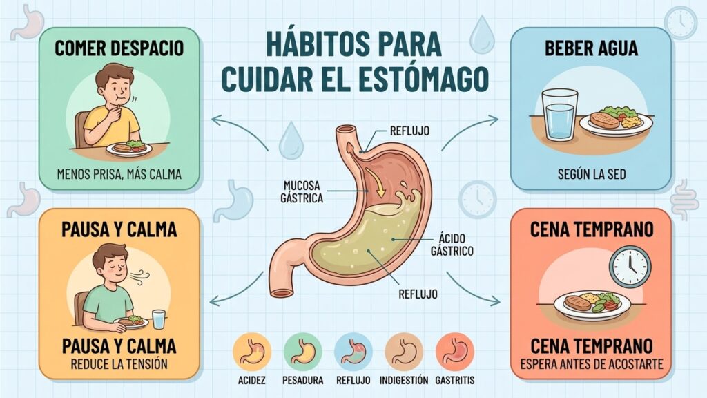 Comer despacio y evitar acostarse tras cenar puede reducir el reflujo