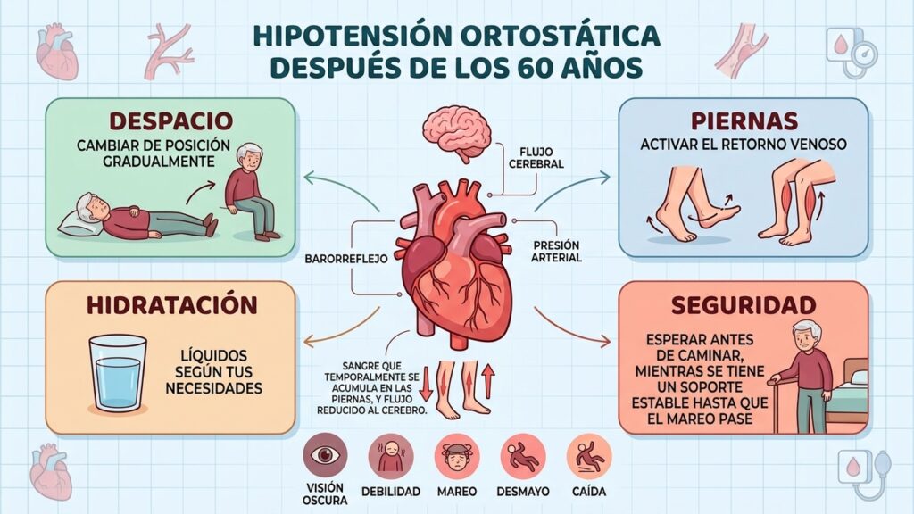 Levantarse demasiado rápido puede provocar una caída transitoria de la presión arterial.