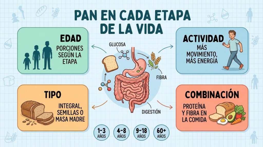 La cantidad de pan cambia según edad, actividad física y necesidades metabólicas